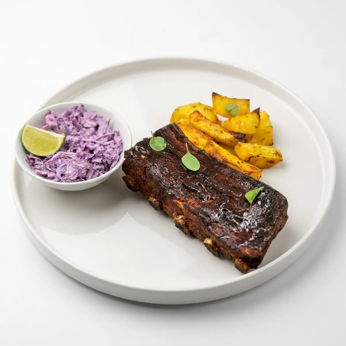 Coaste de porc cu cartofi copți și salată coleslaw